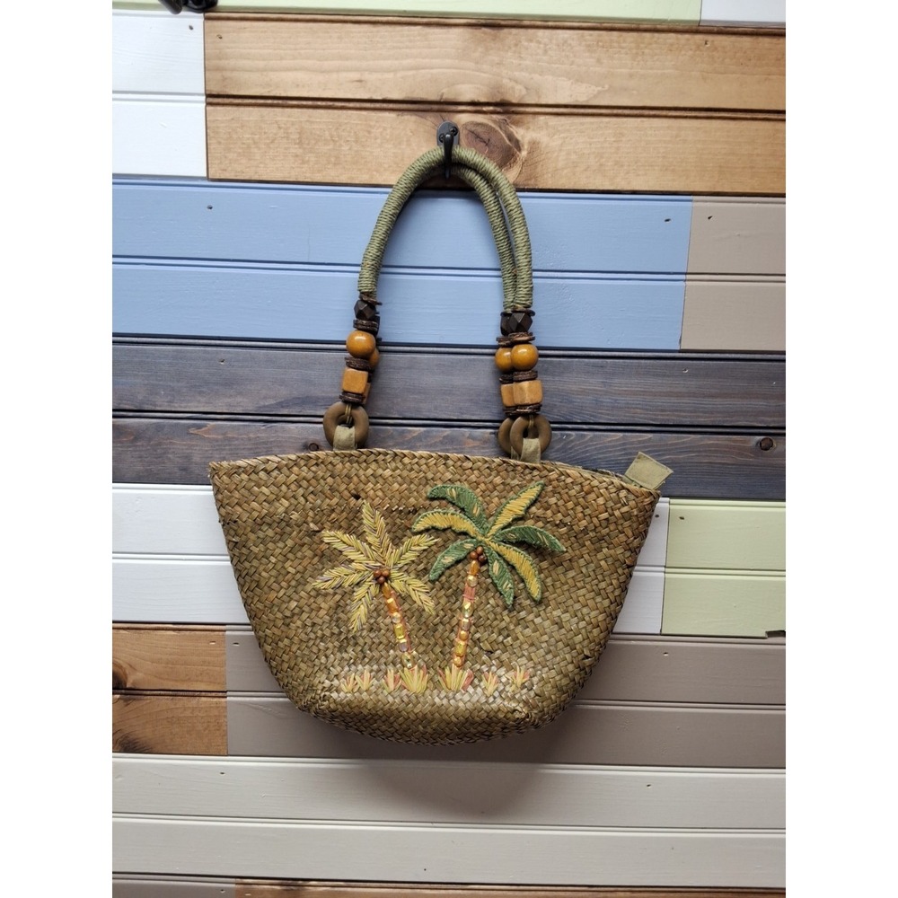 Cappelli Straworld Dorfman Pacific Purse Bag Woven Seagrass Wood Bead Handled